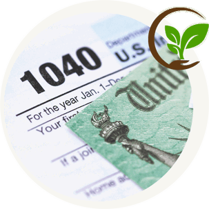 Top of the Form 1040 U.S. Individual Income Tax Return and the Financial Recovery Law logo